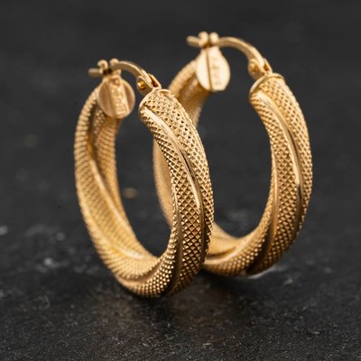 Second Hand Yellow Gold 23mm Twist Frosted Pattern Hoop Earrings 41174528