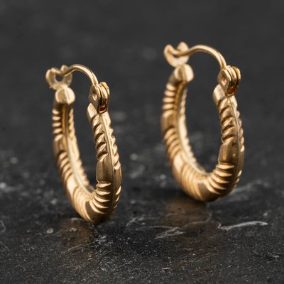 Second Hand Yellow Gold 16mm Small Patterned Creole Earrings 41174534