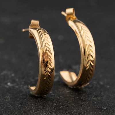 Second Hand Yellow Gold 19mm Diamond Cut Half Creole Earrings 41174540