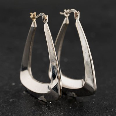 Second Hand 9ct White Gold 32mm Large Plain Oblong Hoop Earrings 41174549