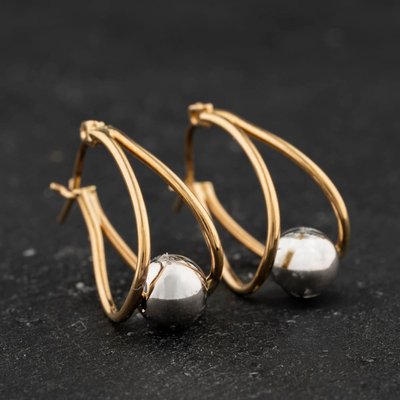 Second Hand Two Colour Gold 21mm Open Wire With Ball Design Stud Earrings 41174554
