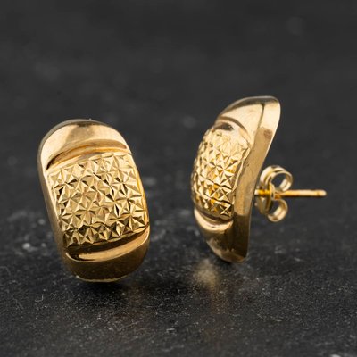 Second Hand Yellow Gold 17.5mm Diamond Cut Patterned Stud Earrings 41174557