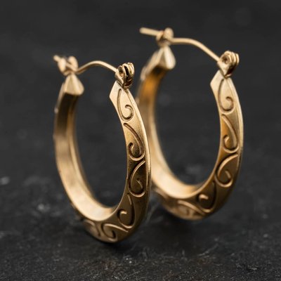 Second Hand Yellow Gold 22mm Patterned Creole Earrings 41174581