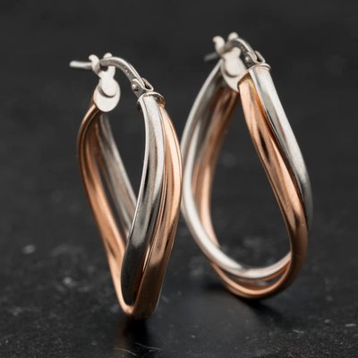 Second Hand Two Colour Gold 27mm Twist Hoop Earrings 41174588