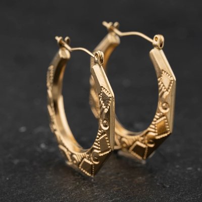 Second Hand Yellow Gold 25mm Patterned Creole Earrings 41174593