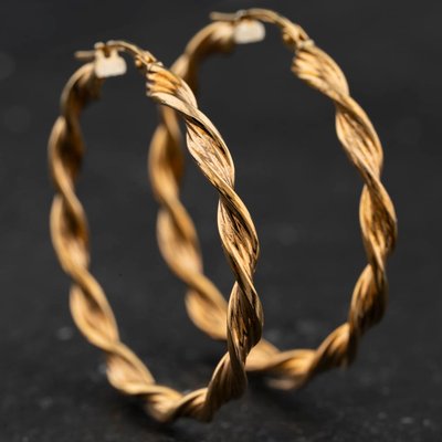 Second Hand 9ct Yellow Gold 37mm Twist Hoop Earrings 41174598