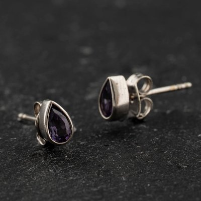 Second Hand White Gold 6mm Amethyst Set Tear Drop Stud Earrings 41174608