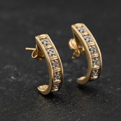 Second Hand 9ct Two Colour Gold 17mm 0.10ct Diamond Set Half Hoop Earrings 41174616