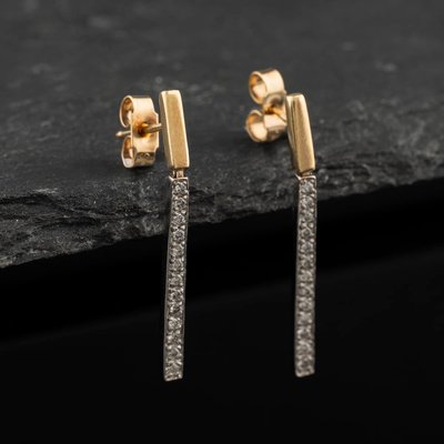 Second Hand 9ct Two Colour Gold 28mm Cubic Zirconia Set Bar Dropper Earrings 41174619