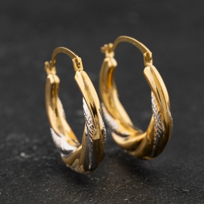 Second Hand Two Colour Gold Twisted Rope Creole Earrings 41174624