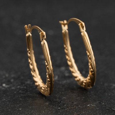 Second Hand Yellow Gold Oval Patterned Creole Earrings 41174627