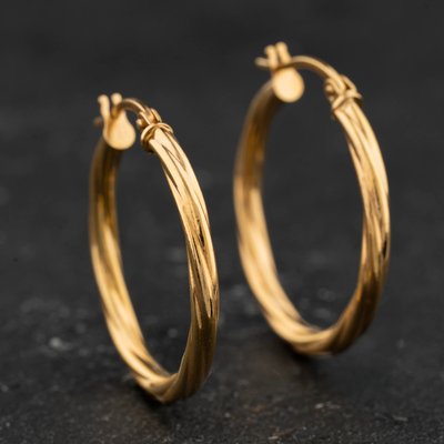 Second Hand Yellow Gold Round Twisted Hoop Earrings 41174628