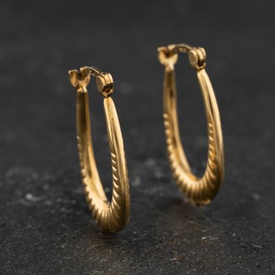 Second Hand Yellow Gold Oval Patterned Creole Earrings 41174642