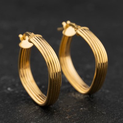 Second Hand Yellow Gold Striped Square Hoop Earrings 41174651