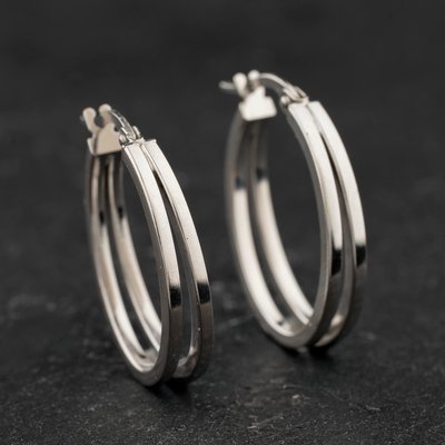Second Hand White Gold Oval Two Row Hoop Earrings 41174656