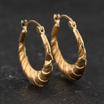 Second Hand 9ct Yellow Gold 22mm Patterned Hoop Earrings 41174657