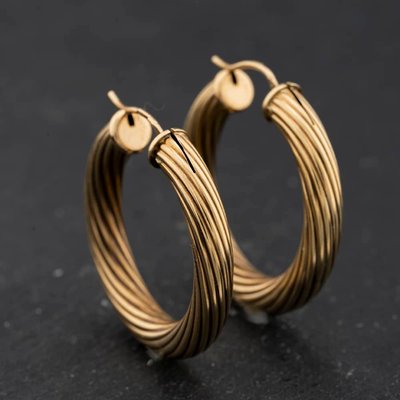 Second Hand 9ct Yellow Gold 30mm Twist Hoop Earrings 41174664