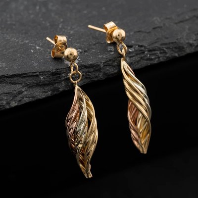 Second Hand Three Colour Gold 30mm Twist Dropper Earrings 41174666