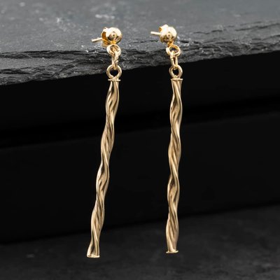 Second Hand Yellow Gold 53mm Long Bar Twist Dropper Earrings 41174667