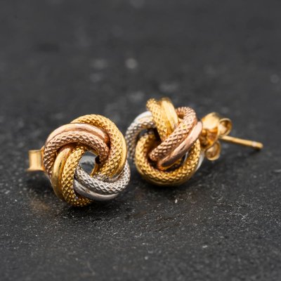 Second Hand Three Colour Gold 8mm Knot Stud Earrings 41174679