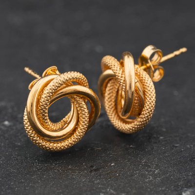 Second Hand 9ct Yellow Gold 14mm Textured And Plain Knot Stud Earrings 41174683