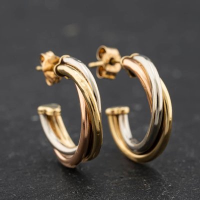 Second Hand Three Colour Gold 18mm Twist Half Hoop Earrings 41174696