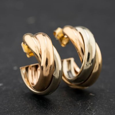 Second Hand 9ct Three Colour Gold 20mm Twist Half Hoop Earrings 41174697