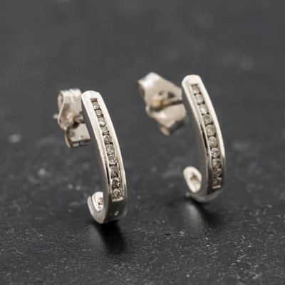 Second Hand White Gold 12.8mm Diamond Half Hoop Earrings 41174700