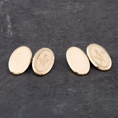 Second Hand Vintage 9ct Yellow Gold Masonic Oval Cufflinks 41191014