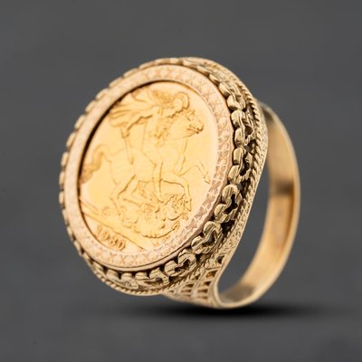Second Hand Yellow Gold 1980 Full Sovereign Coin Ring 41201294