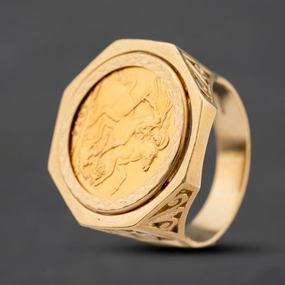 Second Hand Yellow Gold 1976 Full Sovereign Coin Ring 41201295