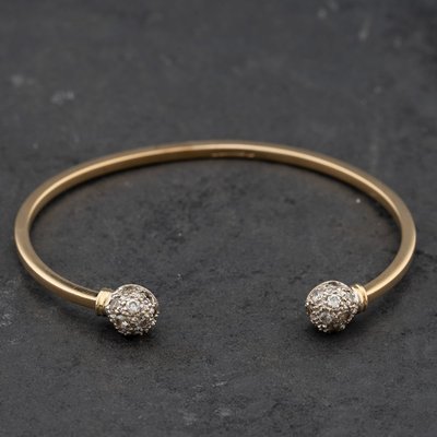 Second Hand 9ct Two Colour Gold Cubic Zirconia Set Torque Bangle 41211476