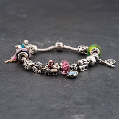 Second Hand Pandora Silver Multi Stone Pandora 20cm Snake Charm Bracelet