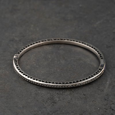 Second Hand Pandora Silver Cubic Zirconia Hinged Bangle 41221443