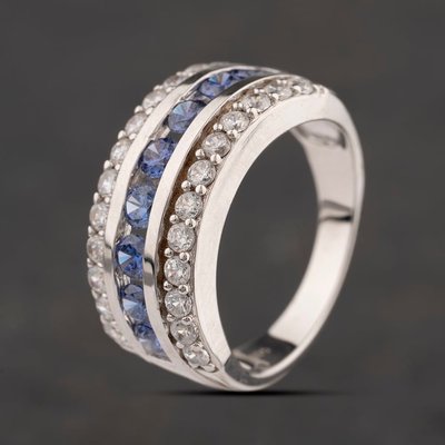 Second Hand Sterling Silver Tanzanite Cubic Zirconia & White Cubic Zirconia Three Row Ring 41251668