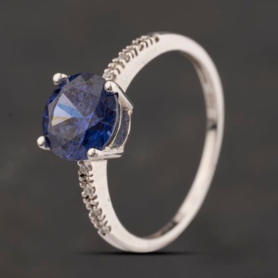 Second Hand Sterling Silver Tanzanite Cubic Zirconia & White Cubic Zirconia Round Shoulder Set Dress Ring 41251681