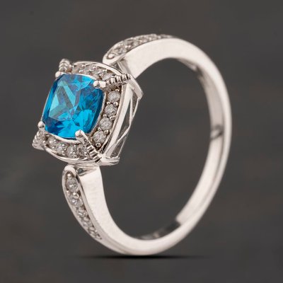 Second Hand Sterling Silver Synthetic Blue Topaz & Cubic Zirconia Cluster Ring 41251684