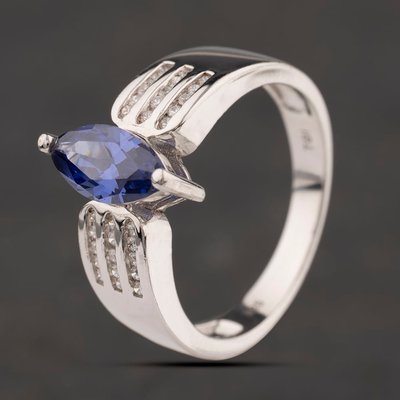 Second Hand Sterling Silver Tanzanite & White Cubic Zirconia Marquise Shape Dress Ring 41251691
