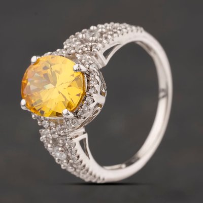 Second Hand Sterling Silver Yellow & White Cubic Zirconia Oval Shoulder Set Dress Ring 41251693