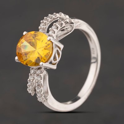 Second Hand Sterling Silver Yellow & White Cubic Zirconia Oval Shoulder Set Dress Ring 41251694