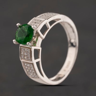 Second Hand Sterling Silver Green Glass & White Cubic Zirconia Shoulder Set Dress Ring 41251704