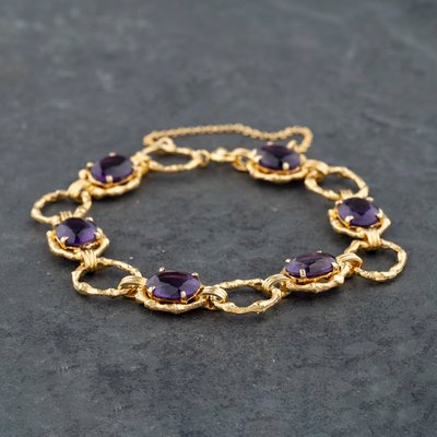 Second Hand 9ct Yellow Gold Amethyst Set 7.5 Inch Bracelet 41281591