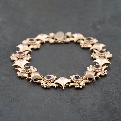 Second Hand 9ct Yellow Gold Amethyst Set 7.5 Inch Fancy Chain Bracelet 41281751