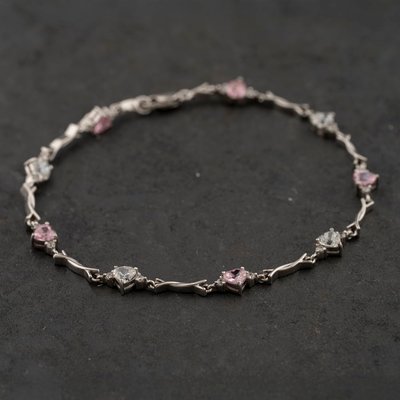 Second Hand 9ct White Gold White & Pink Cubic Zirconia Bar 7.5 Inch Bracelet 41281782