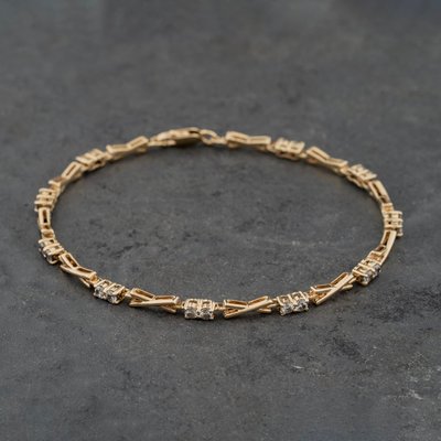 Second Hand 9ct Yellow Gold Cubic Zirconia Cross Link 7.5 Inch Bracelet 41281793