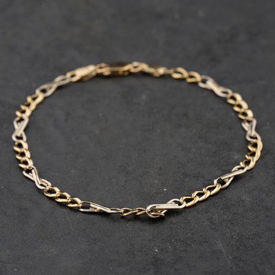 Second Hand 9ct Two Colour Gold Fancy 7.5 Inch Figaro Chain Bracelet 41281849