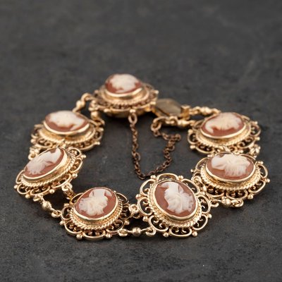 Second Hand Vintage 9ct Yellow Gold Multi Stone 7.5 Inch Cameo Bracelet 41281947