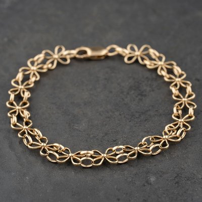 Second Hand 9ct Yellow Gold Open Daisy 8 Inch Fancy Chain Bracelet 41281982