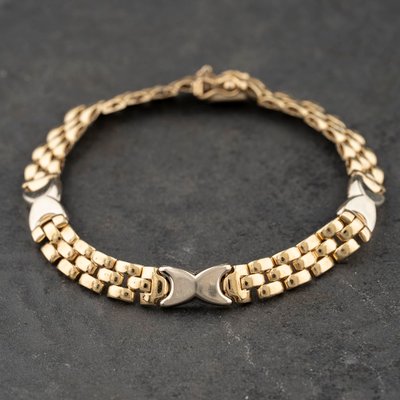 Second Hand 9ct Two Colour Gold Kiss Design 7.5 Inch Brick Chain Bracelet 41281990