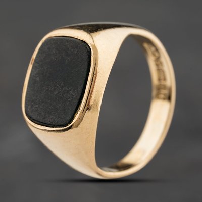Second Hand 9ct Yellow Gold Bloodstone Oblong Signet Ring 41342421